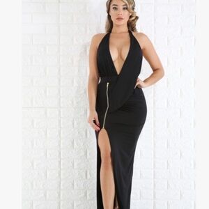 Windsor Black Bodycon Maxi Dress Halter Plunge